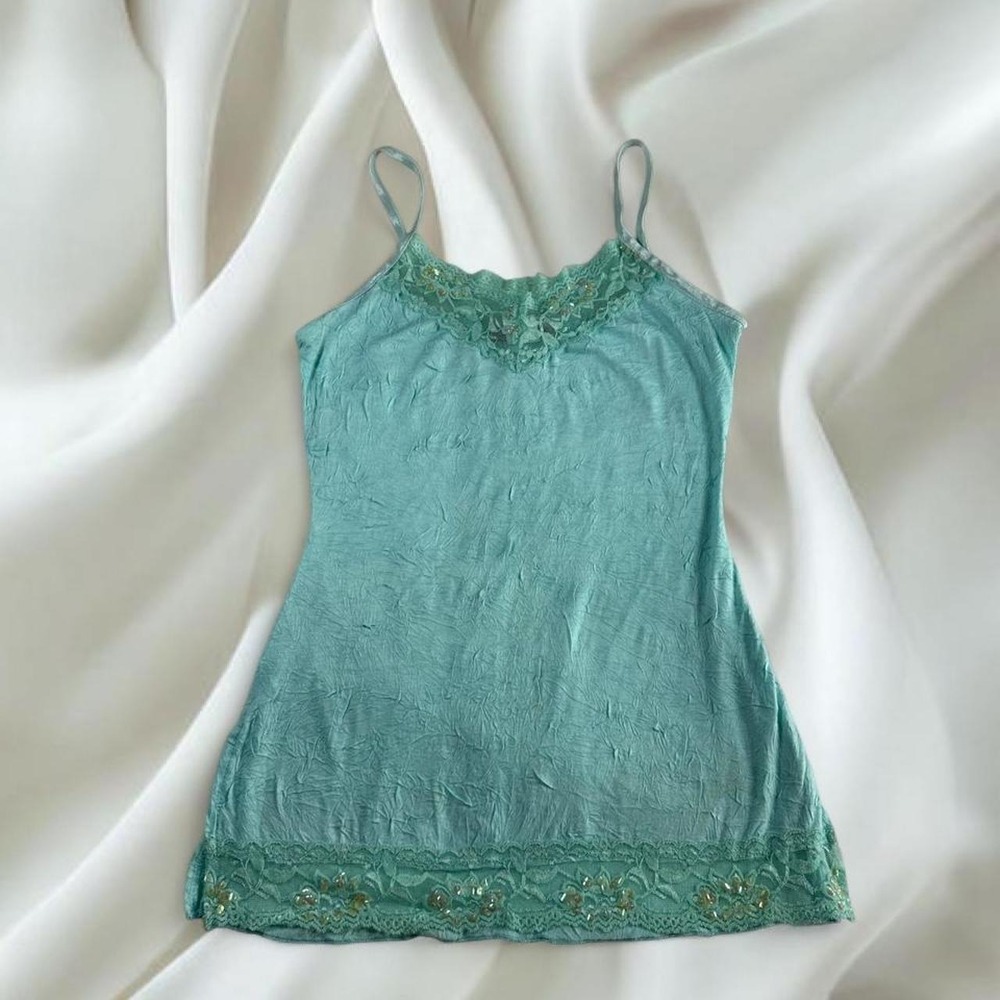 YS USA teak beaded sequin babydoll cami tank y2k vintage fairy boho whimsy